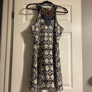 Blue and white geometric dress